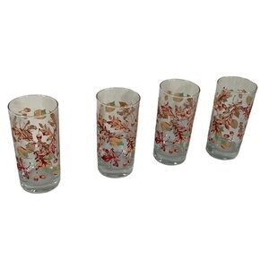 Vintage Greenbriar Fall Autumn Leaves 4 Glasses Tumblers